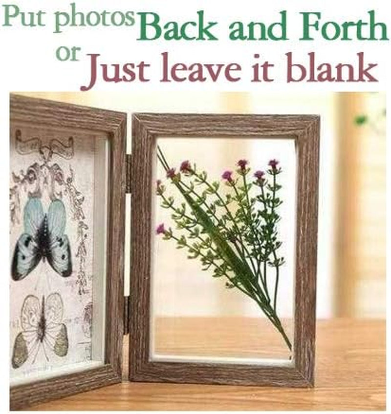 Wooden Folding Picture Frames 3.5X5 Decorative Hinged Table Desk Top Picture Photo Frame, 2 Way Vertical Openings with Acrylic - Hinged Triple Picture Frames- Tabletop Frames (Beige)