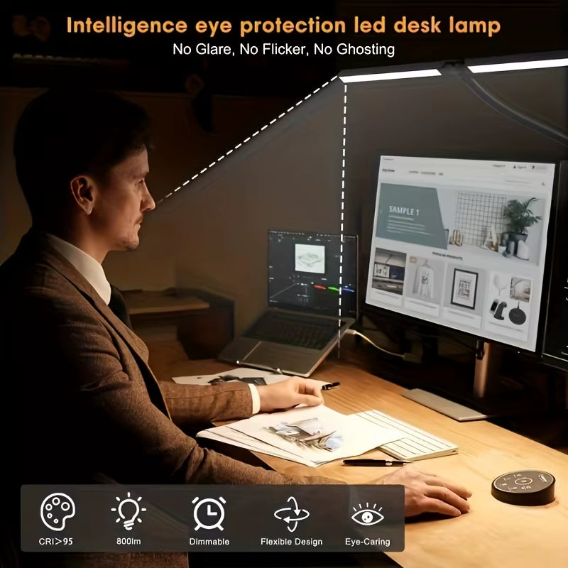 LED Desk Lamp for Home Office - 24 Watt Eye-Care Architectural Desk Lamp with Fixture, Desk Lamp with 5-Color Stepless Dimmer