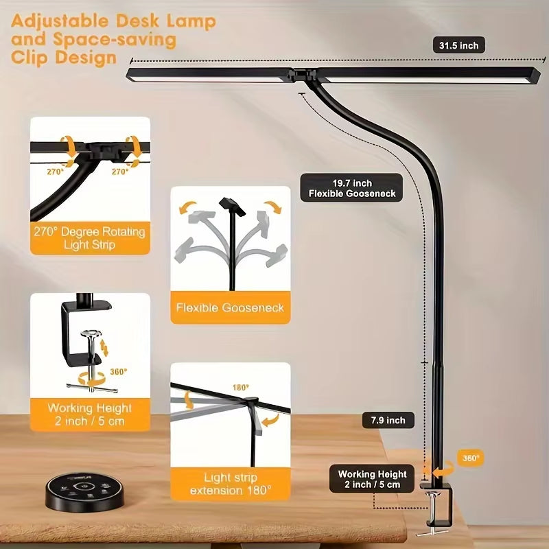 LED Desk Lamp for Home Office - 24 Watt Eye-Care Architectural Desk Lamp with Fixture, Desk Lamp with 5-Color Stepless Dimmer