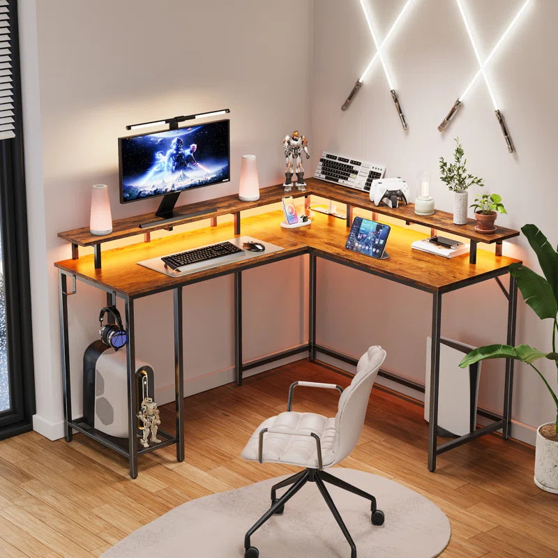 Kamai 54" L-Shaped Computer Desk with LED Lighting - Versatile Writing and Gaming Corner Desk