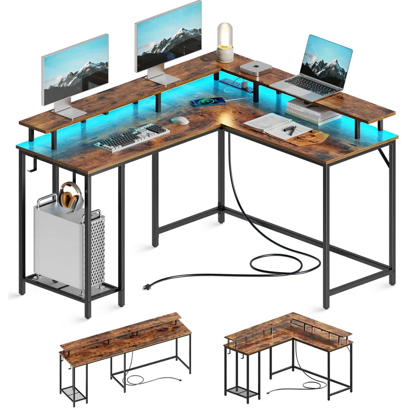 Kamai 54" L-Shaped Computer Desk with LED Lighting - Versatile Writing and Gaming Corner Desk