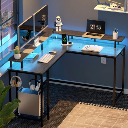 Kamai 54" L-Shaped Computer Desk with LED Lighting - Versatile Writing and Gaming Corner Desk