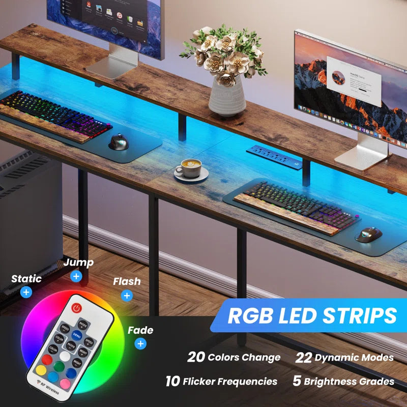 Kamai 54" L-Shaped Computer Desk with LED Lighting - Versatile Writing and Gaming Corner Desk