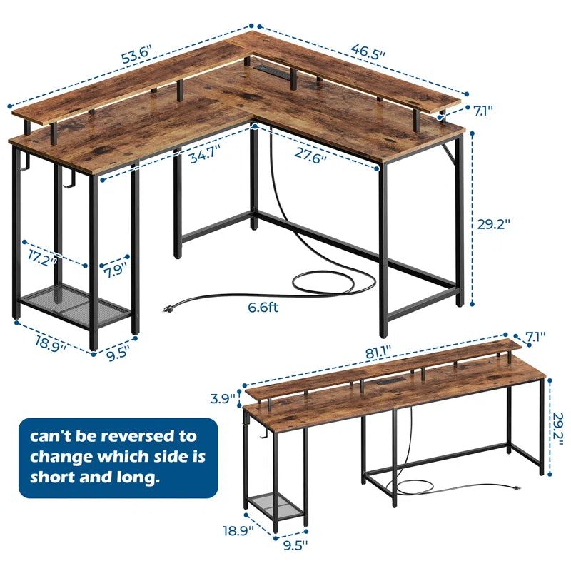 Kamai 54" L-Shaped Computer Desk with LED Lighting - Versatile Writing and Gaming Corner Desk