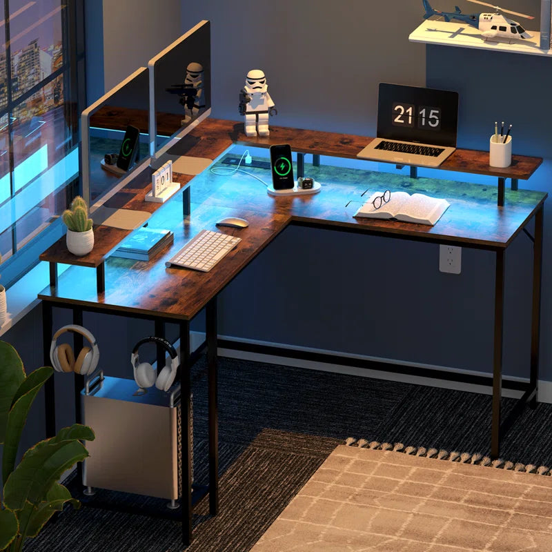 Kamai 54" L-Shaped Computer Desk with LED Lighting - Versatile Writing and Gaming Corner Desk