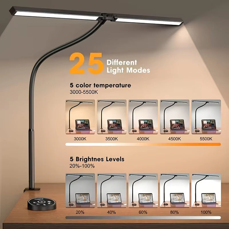 LED Desk Lamp for Home Office - 24 Watt Eye-Care Architectural Desk Lamp with Fixture, Desk Lamp with 5-Color Stepless Dimmer